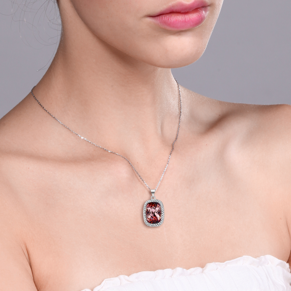 Rhodium Plated Octagon Shape Pendant Necklace For Women with 18 Inch Chain Made - Picture 6 of 15
