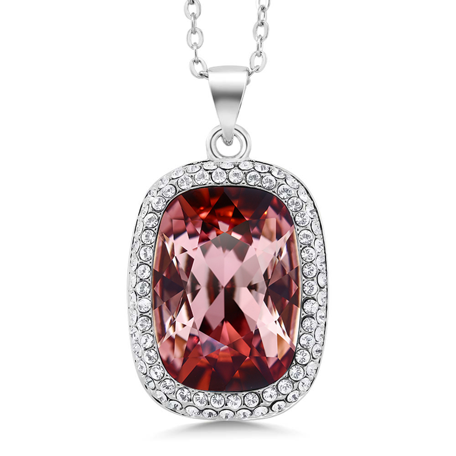 Rhodium Plated Octagon Shape Pendant Necklace For Women with 18 Inch Chain Made - Picture 5 of 15