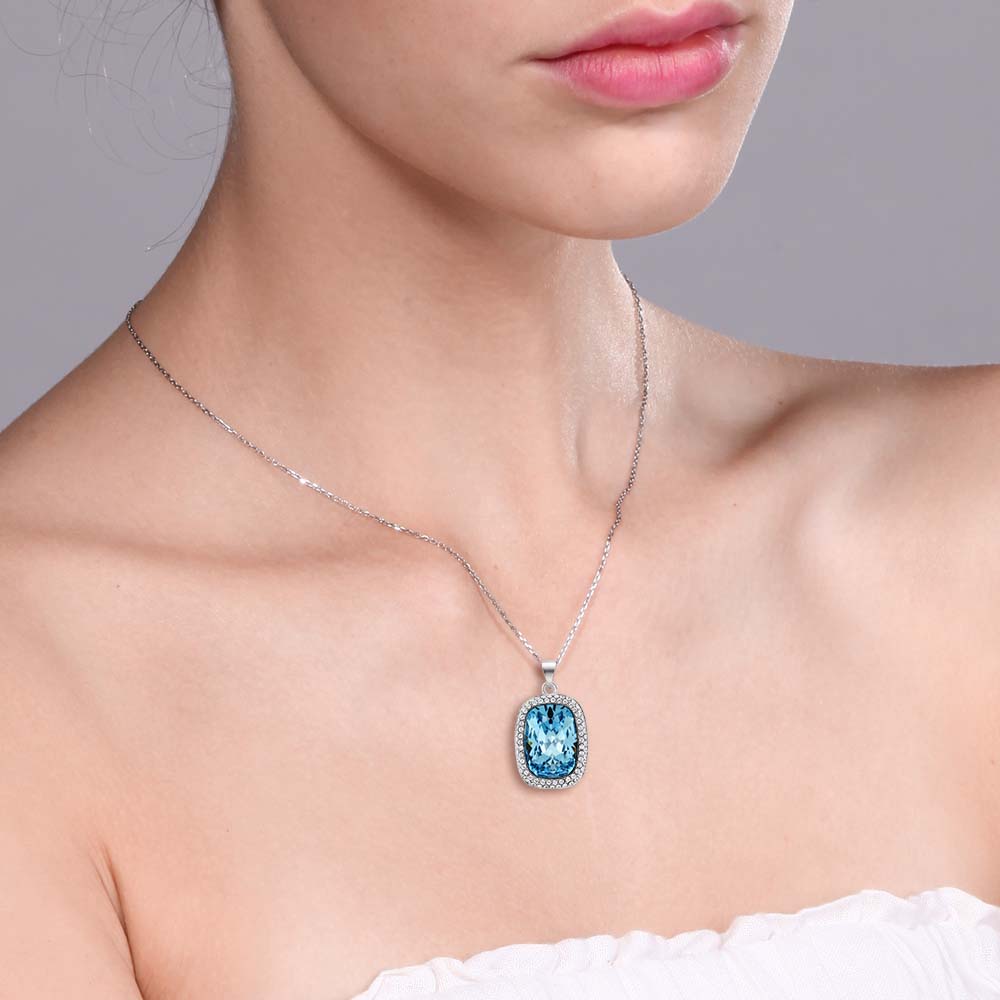 Rhodium Plated Octagon Shape Pendant Necklace For Women with 18 Inch Chain Made - Picture 8 of 15