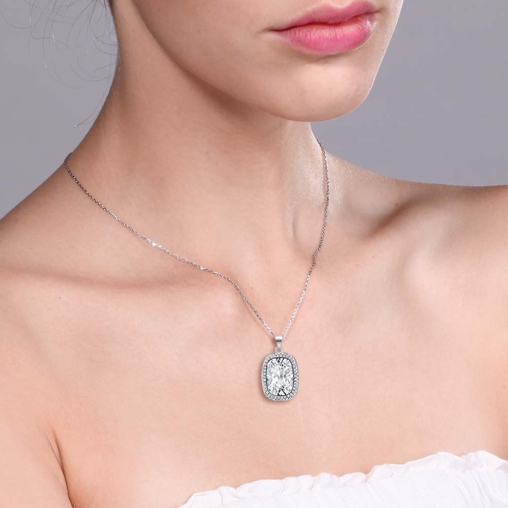 Rhodium Plated Octagon Shape Pendant Necklace For Women with 18 Inch Chain Made - Picture 14 of 15