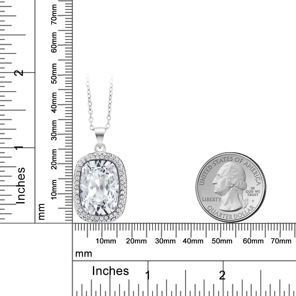 Rhodium Plated Octagon Shape Pendant Necklace For Women with 18 Inch Chain Made - Picture 15 of 15