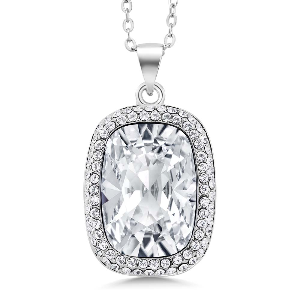 Rhodium Plated Octagon Shape Pendant Necklace For Women with 18 Inch Chain Made - Picture 13 of 15