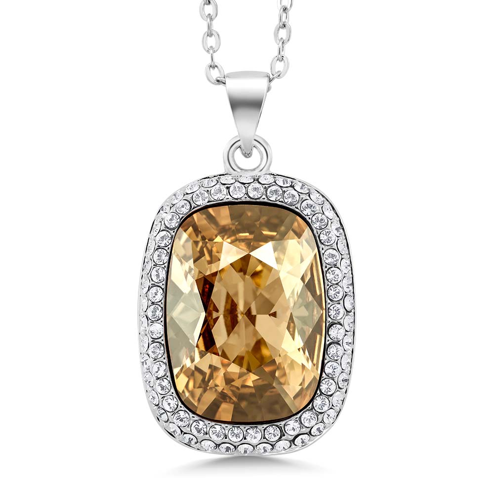 Rhodium Plated Octagon Shape Pendant Necklace For Women with 18 Inch Chain Made - Picture 10 of 15