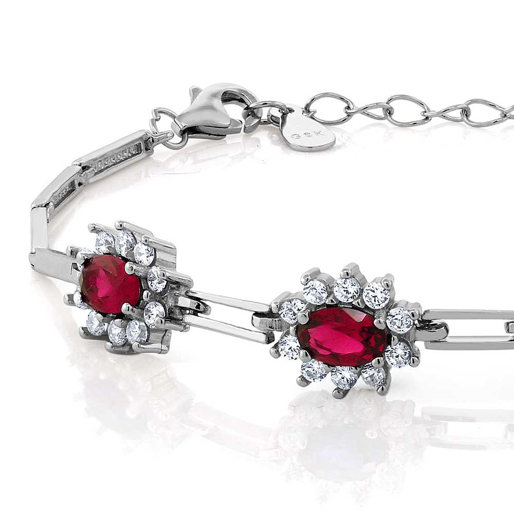 Sterling Silver Red Created Ruby Women's Tennis Bracelet 7" with 1