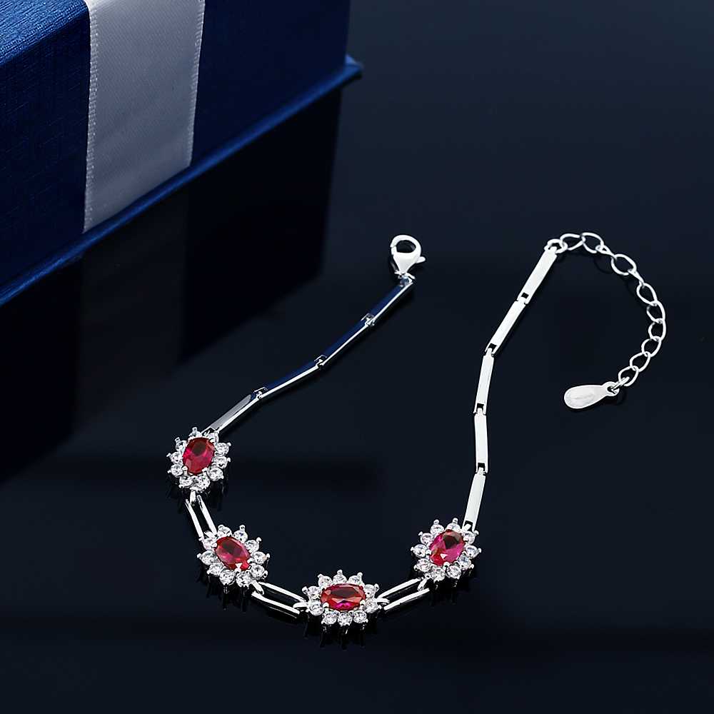 Sterling Silver Red Created Ruby Women's Tennis Bracelet 7" with 1