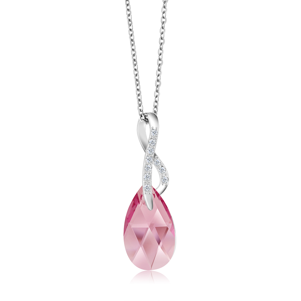Beautiful Tear Drop Crystals Ribbon Pendant Necklace For Women with 18 Inch - Picture 19 of 24