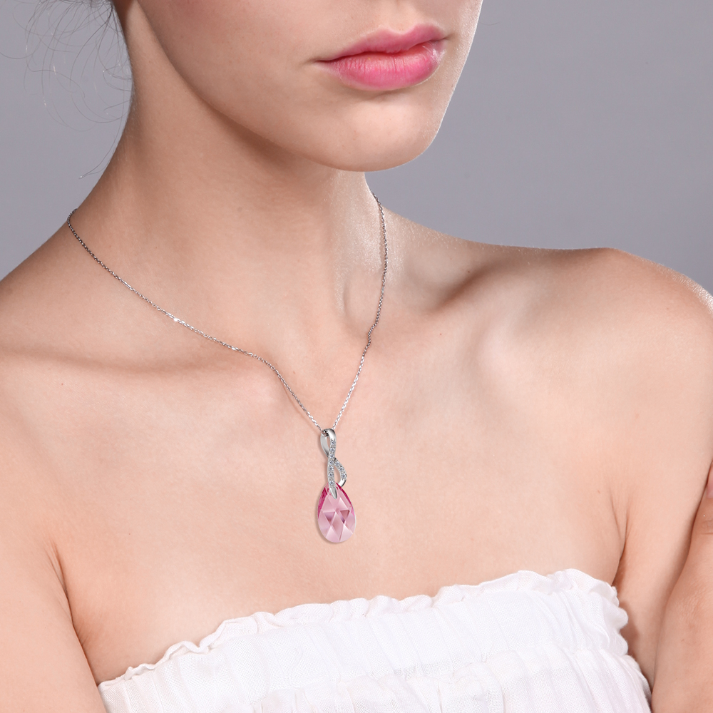 Beautiful Tear Drop Crystals Ribbon Pendant Necklace For Women with 18 Inch - Picture 20 of 24