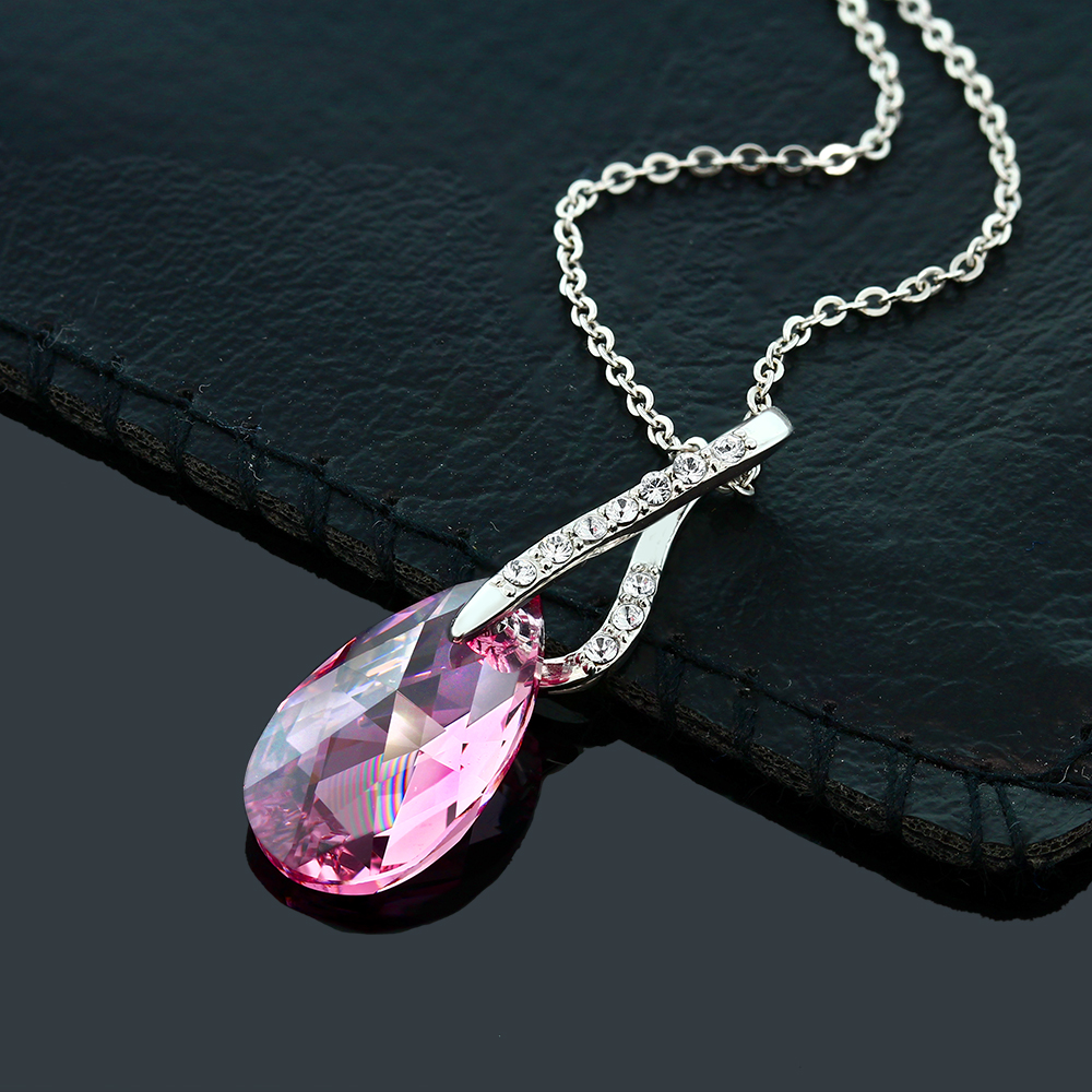 Beautiful Tear Drop Crystals Ribbon Pendant Necklace For Women with 18 Inch - Picture 21 of 24