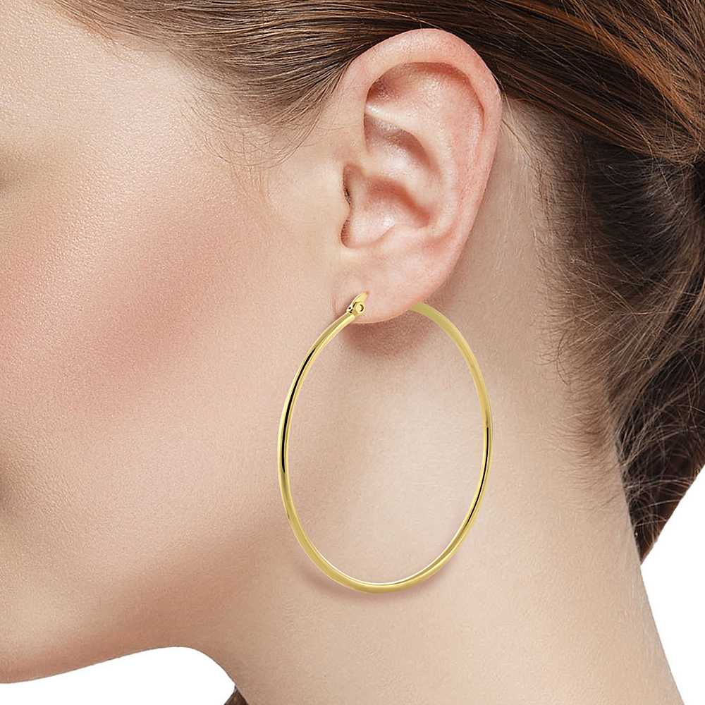 2" Stunning Stainless Steel Yellow Gold Plated Hoop Earrings (50mm