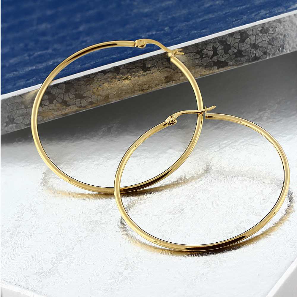 2" Stunning Stainless Steel Yellow Gold Plated Hoop Earrings (50mm