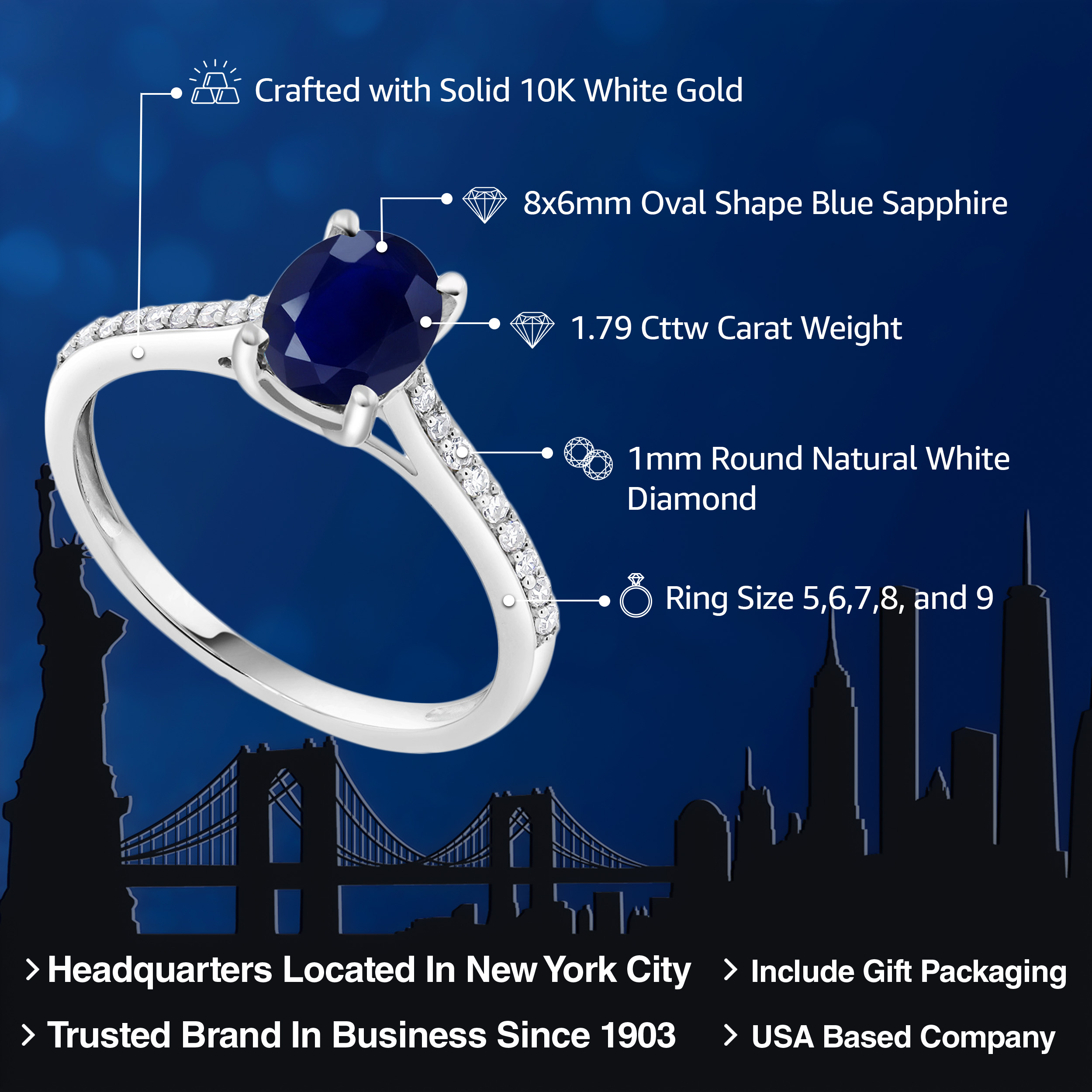 10K White Gold Tanzanite and Diamond Engagement Solitaire Ring For Women (8X6MM - Picture 7 of 40