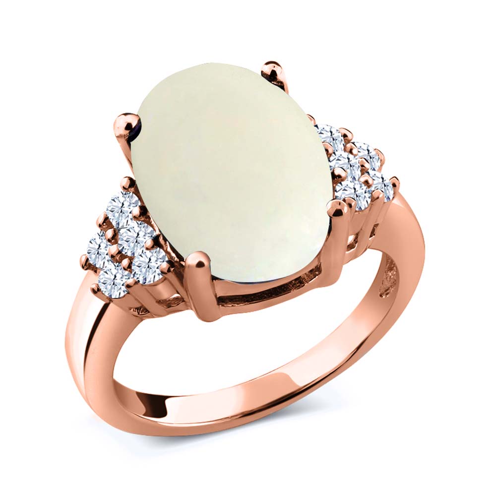 2.32 Ct Oval Cabochon Simulated Opal Sapphire 18K Rose Gold Plated Silver Ring