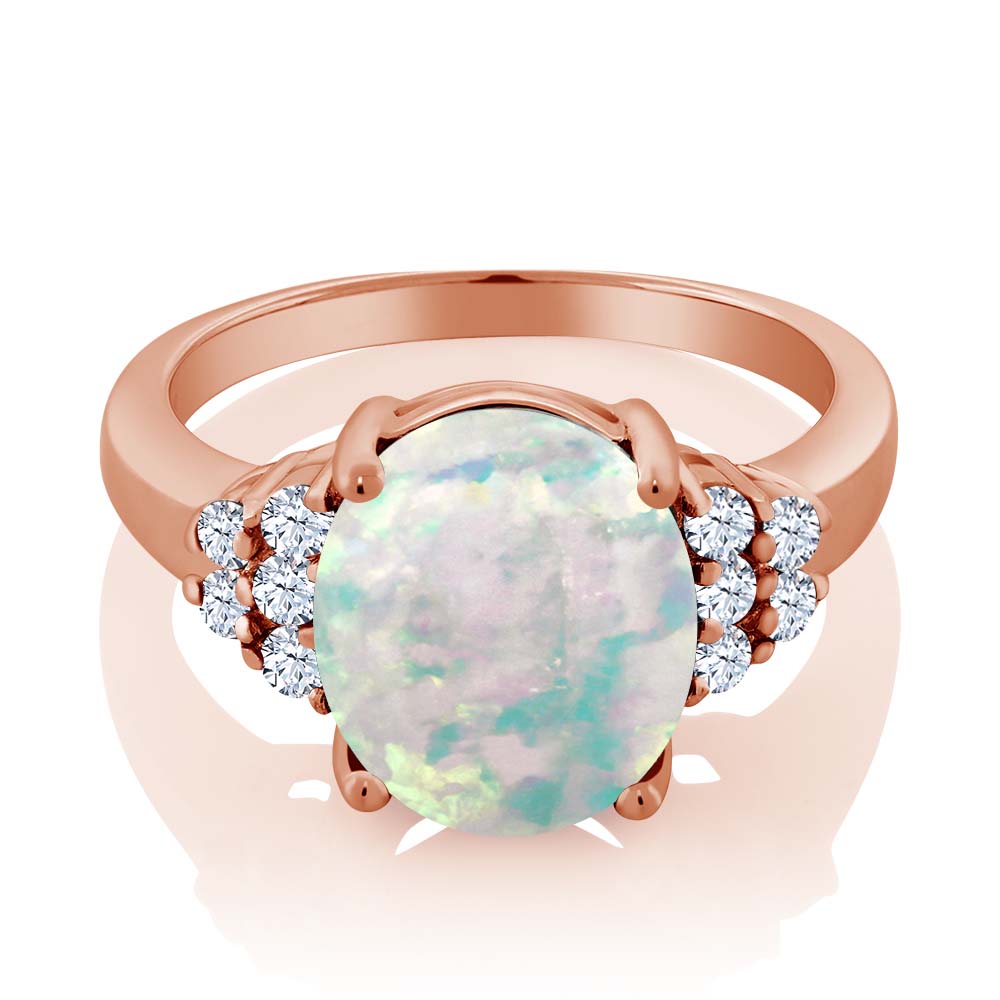 2.32 Ct Oval Cabochon Simulated Opal Sapphire 18K Rose Gold Plated Silver Ring