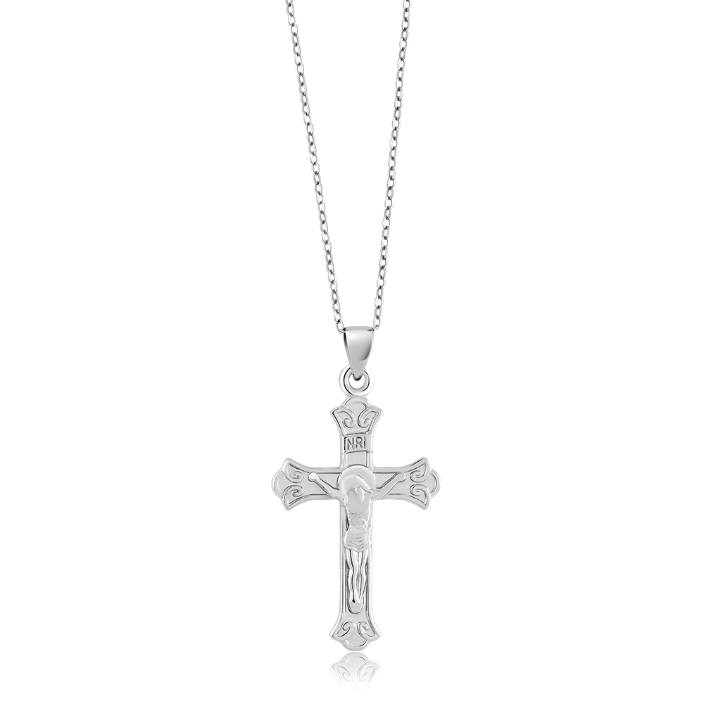 Sterling Silver Cross Pendant Necklace Mens Boys 30X18MM with 18 ...