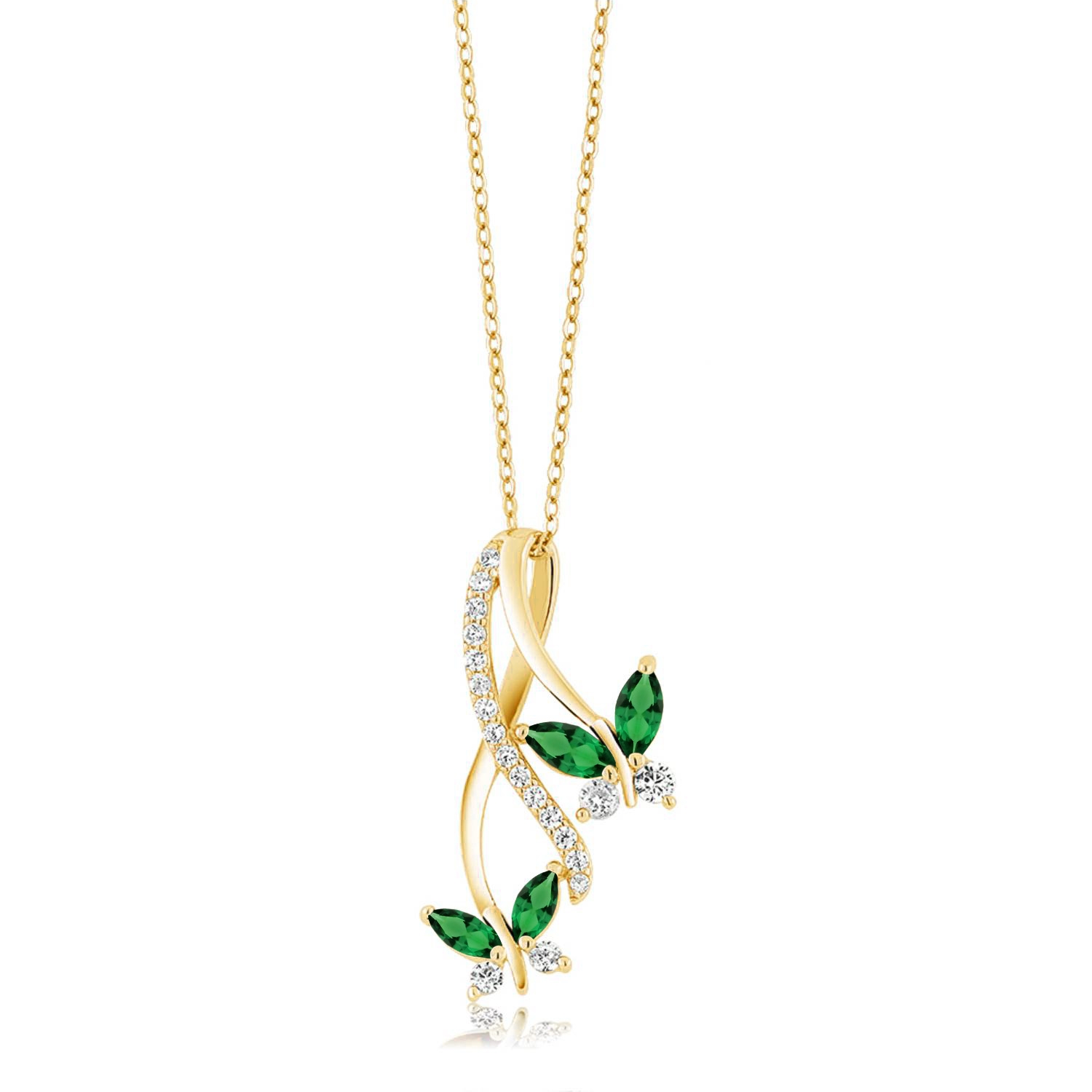 18K Yellow Gold Plated Silver Nano Emerald Butterfly Pendant Necklace For Women - Picture 7 of 10