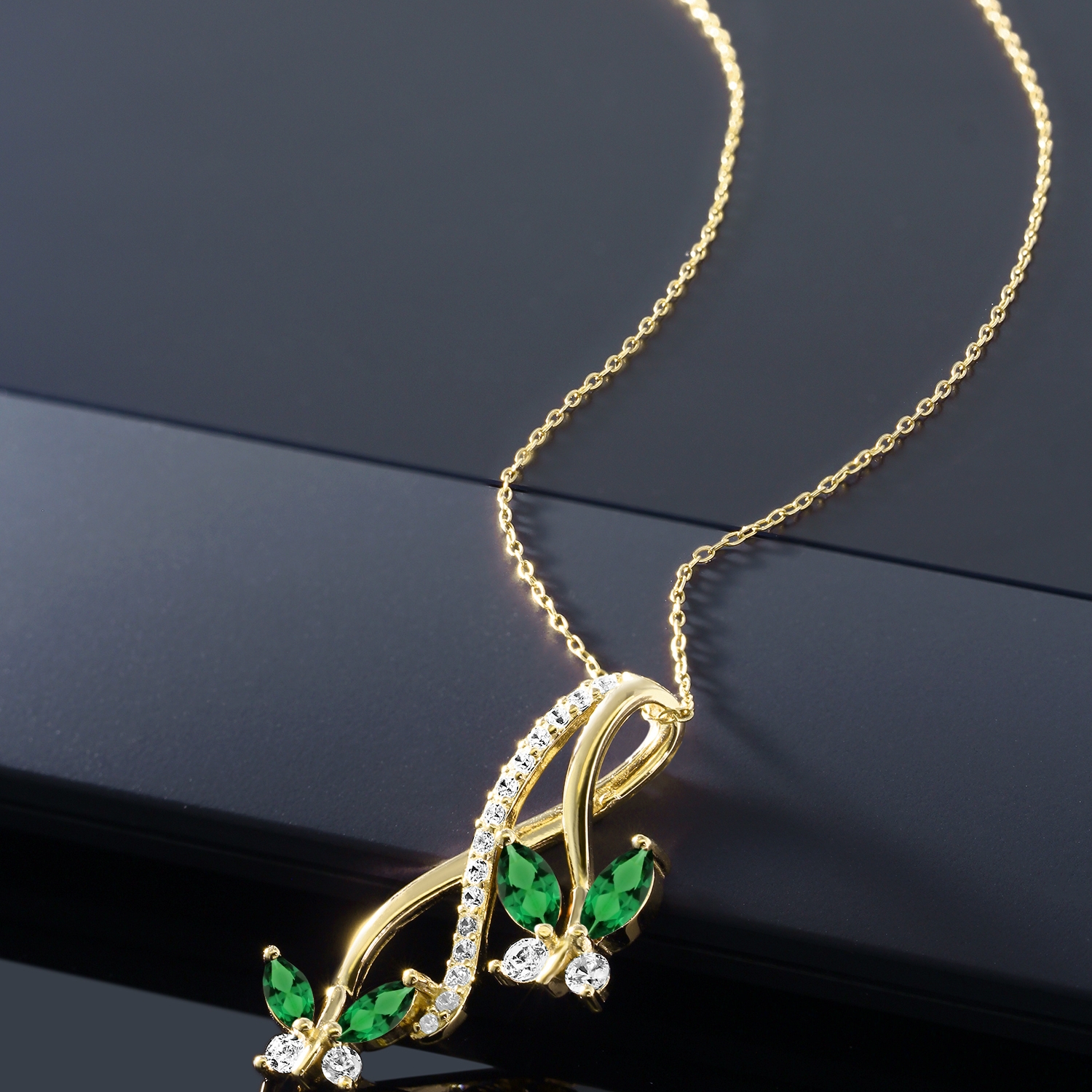 18K Yellow Gold Plated Silver Nano Emerald Butterfly Pendant Necklace For Women - Picture 9 of 10