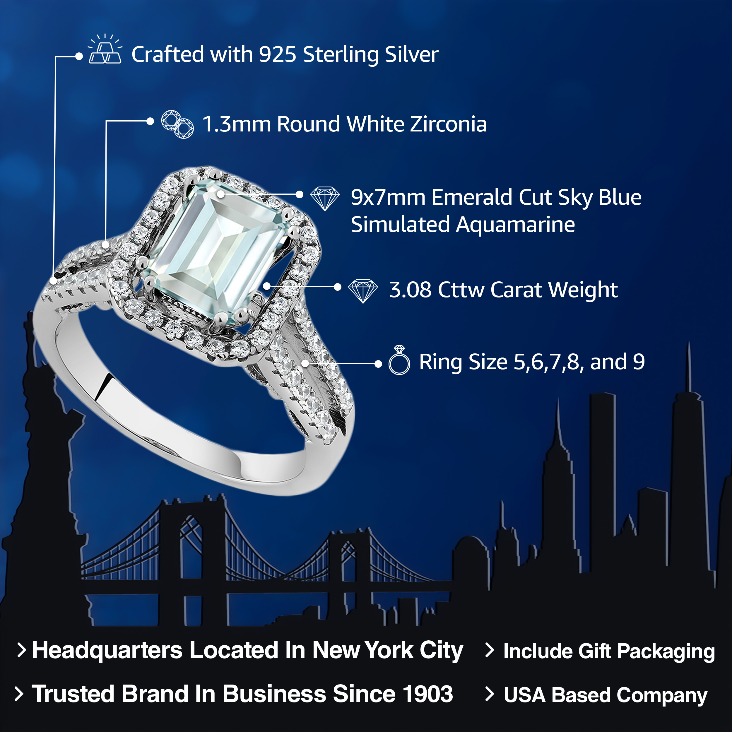 Emerald Cut 9X7MM Gemstone Birthstone and Zirconia 925 Sterling Silver Wedding - Picture 40 of 50