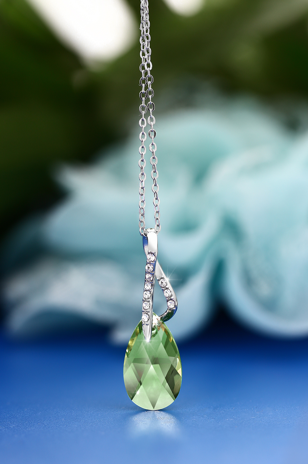 Beautiful Tear Drop Crystals Ribbon Pendant Necklace For Women with 18 Inch - Picture 11 of 24