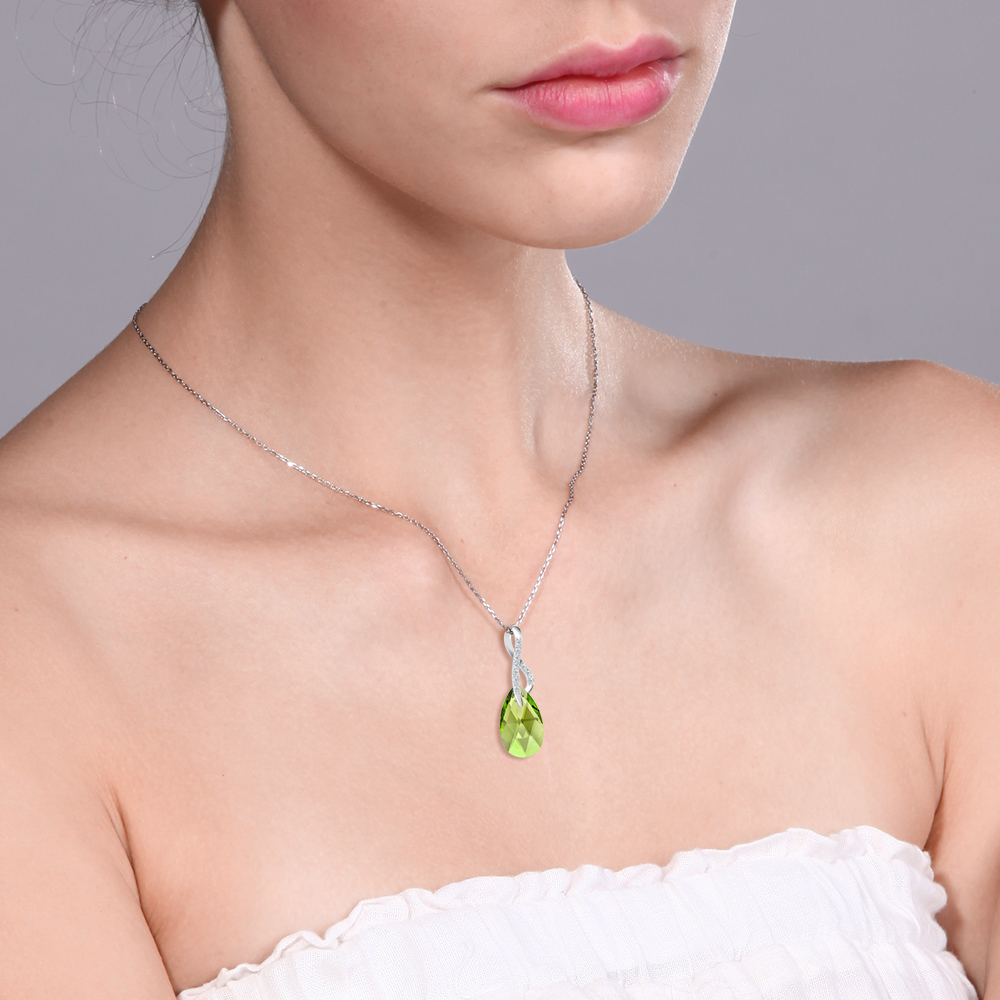 Beautiful Tear Drop Crystals Ribbon Pendant Necklace For Women with 18 Inch - Picture 14 of 24
