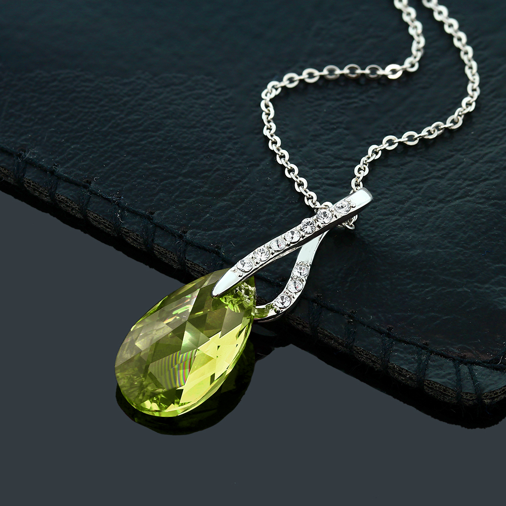 Beautiful Tear Drop Crystals Ribbon Pendant Necklace For Women with 18 Inch - Picture 13 of 24