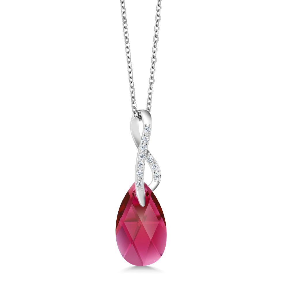 Beautiful Tear Drop Crystals Ribbon Pendant Necklace For Women with 18 Inch - Picture 7 of 24