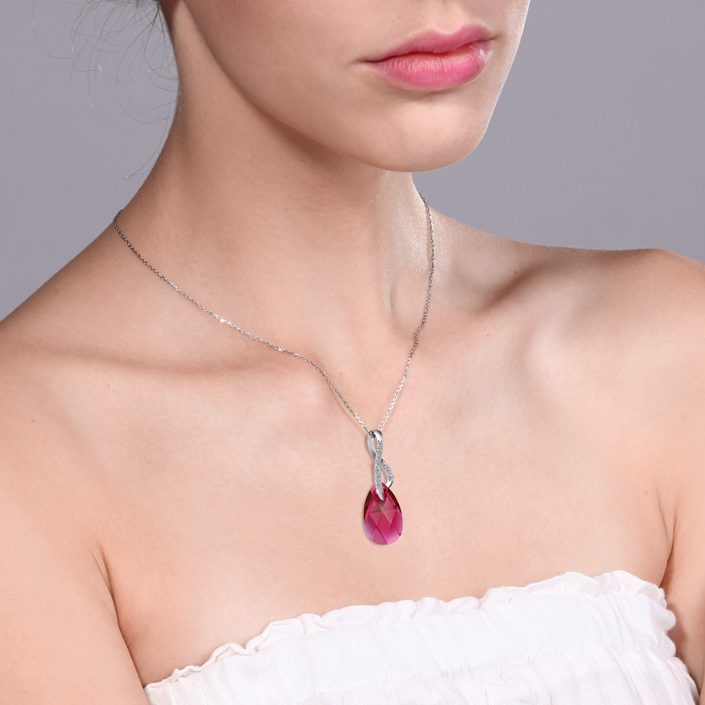 Beautiful Tear Drop Crystals Ribbon Pendant Necklace For Women with 18 Inch - Picture 8 of 24