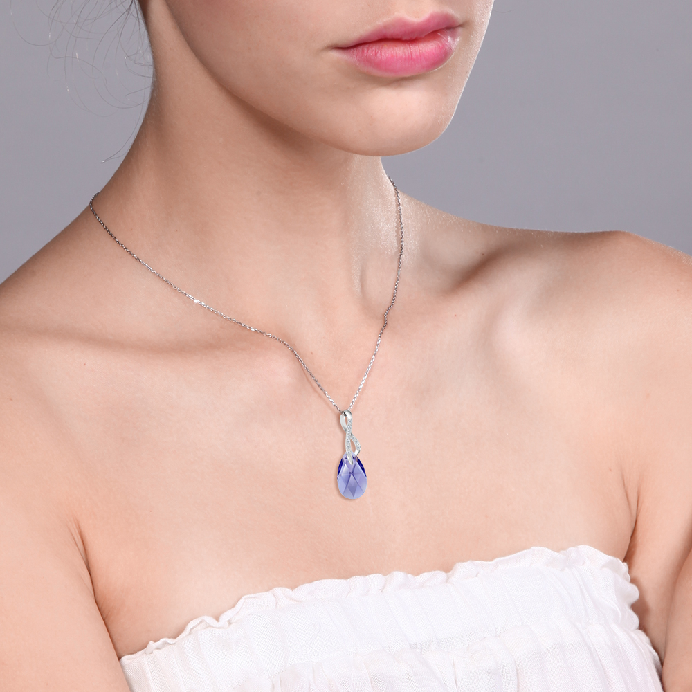 Beautiful Tear Drop Crystals Ribbon Pendant Necklace For Women with 18 Inch - Picture 17 of 24