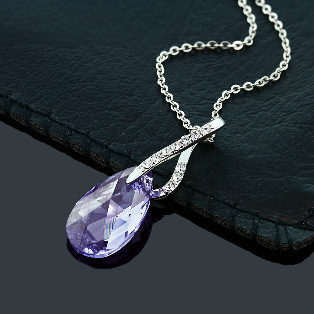 Beautiful Tear Drop Crystals Ribbon Pendant Necklace For Women with 18 Inch - Picture 18 of 24