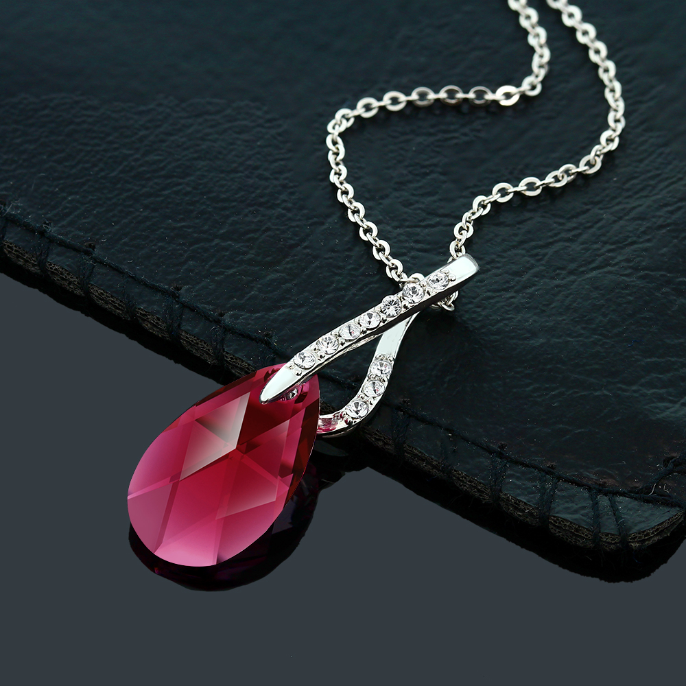 Beautiful Tear Drop Crystals Ribbon Pendant Necklace For Women with 18 Inch - Picture 9 of 24