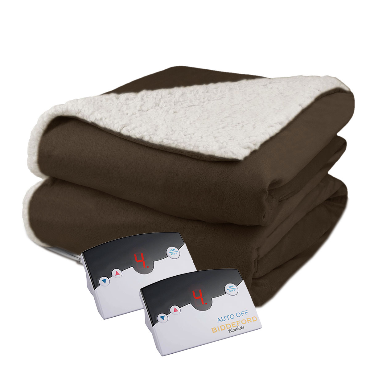 Biddeford Velour Sherpa Electric Heated Warming Blanket King Chocolate