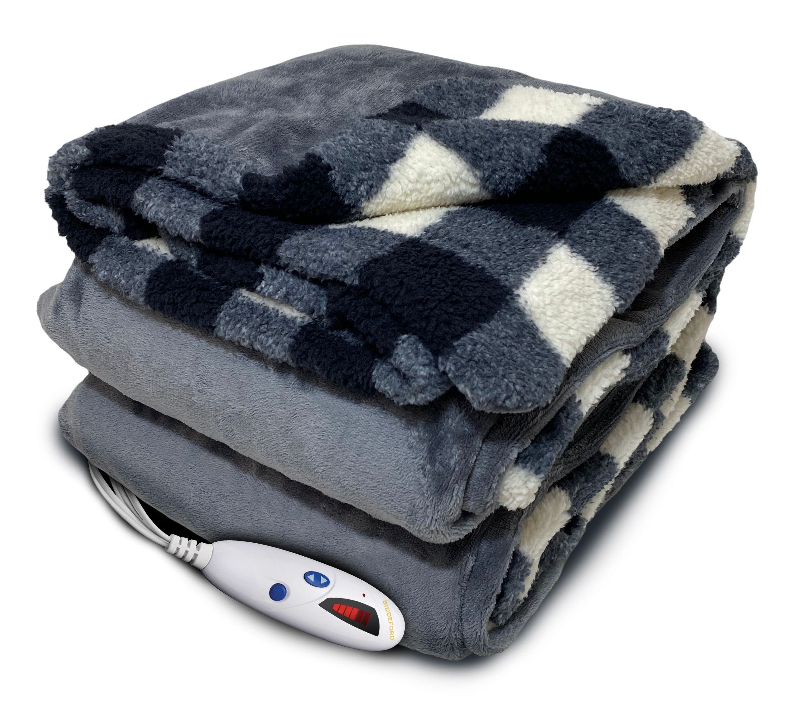 Biddeford Velour Sherpa Electric Heated Warming Throw Blanket Digital