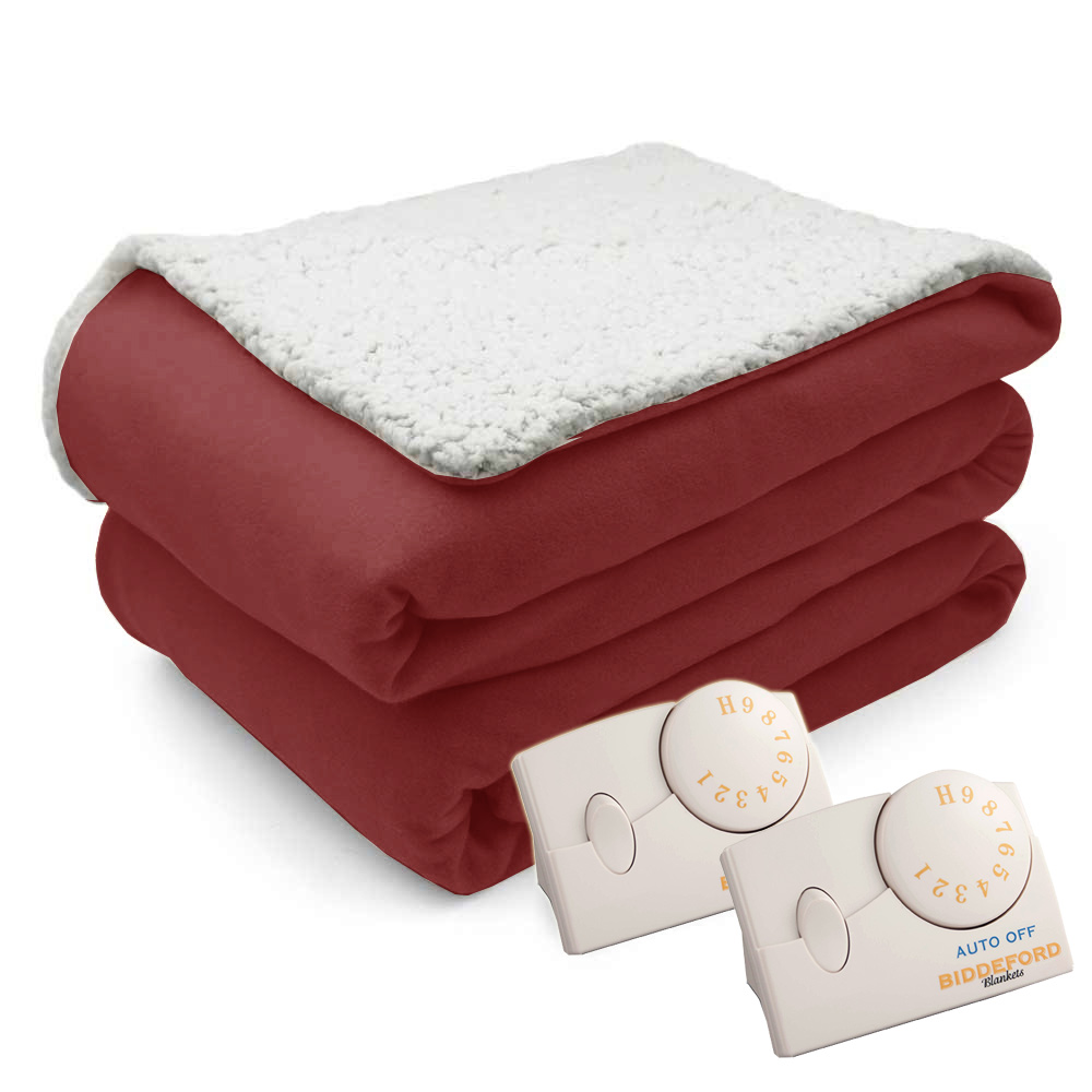 Biddeford Comfort Knit Natural Sherpa Electric Heated Blanket King