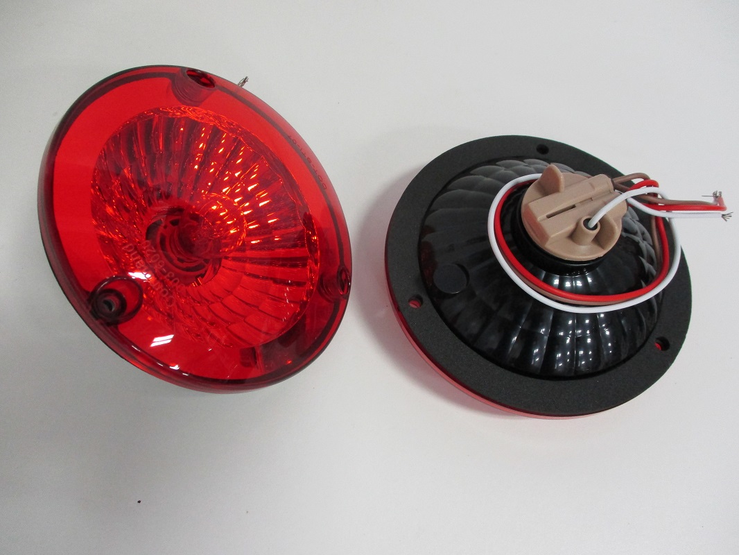 Red Incandescent Round Stop Turn Tail Lights /Reflective Design/ 5 inch