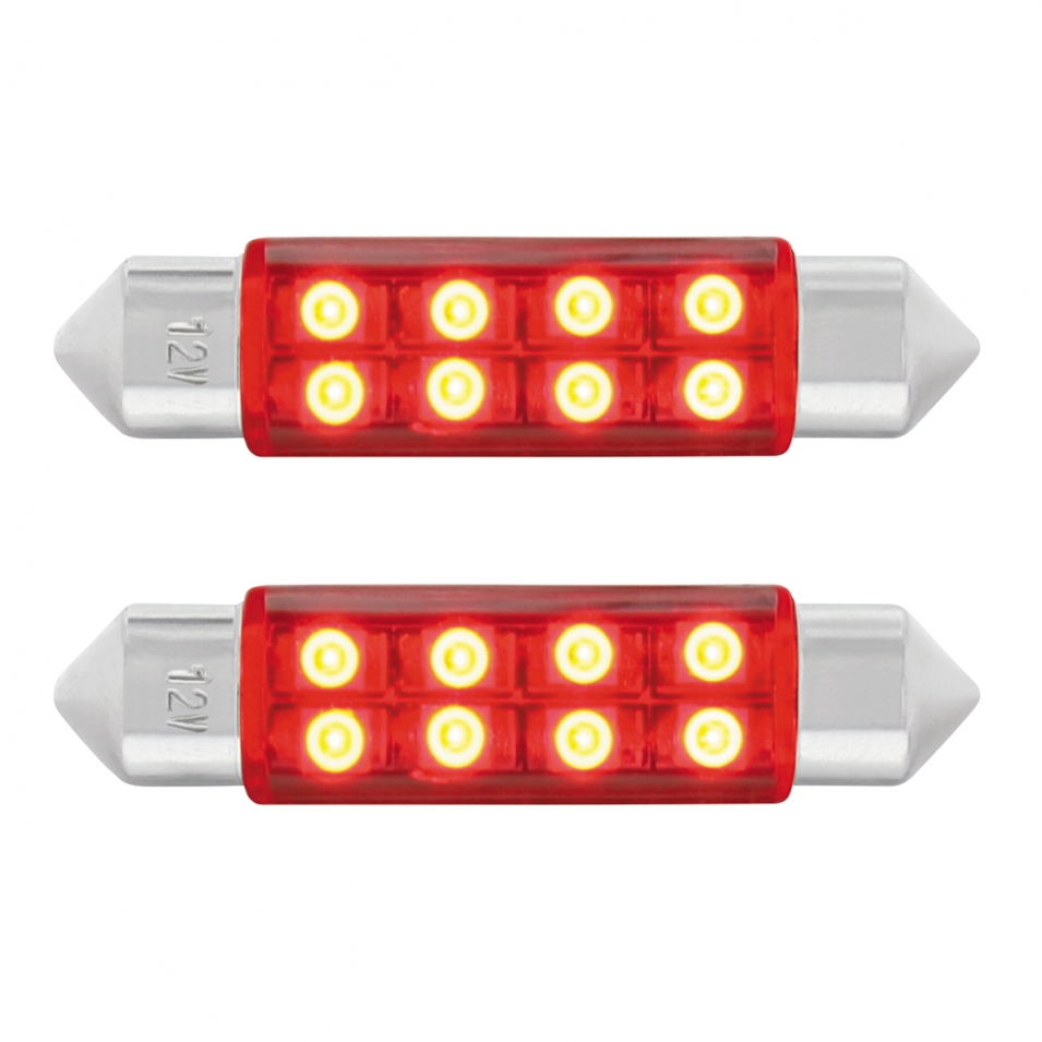 2 Pack Festoon Red 8 SMD High Power LED 2112 Light Bulb Interior Dome