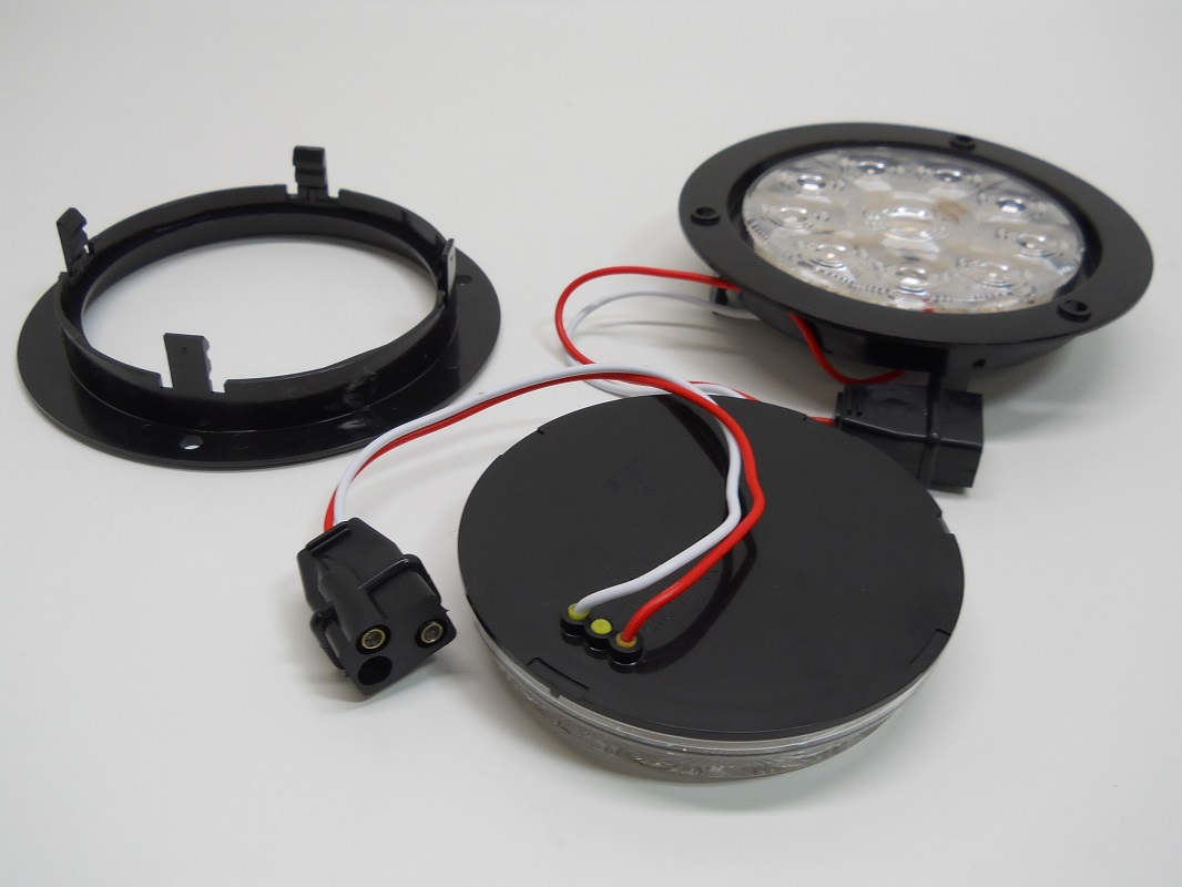 4" Round White 10 LED Reverse Back Up Lights / 5.5" Black Plastic