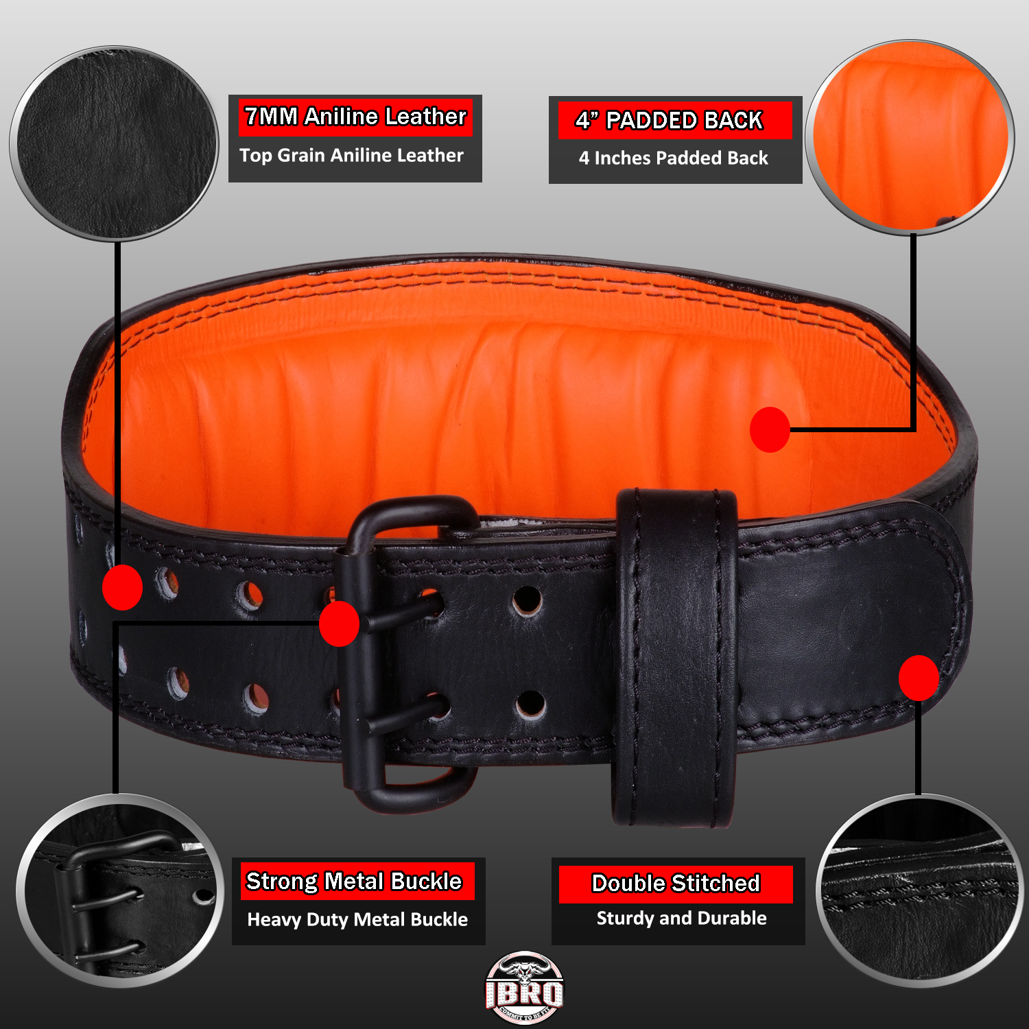 IBRO Premium Top Grain Aniline 7MM Leather Weight Lifting Belt for eBay