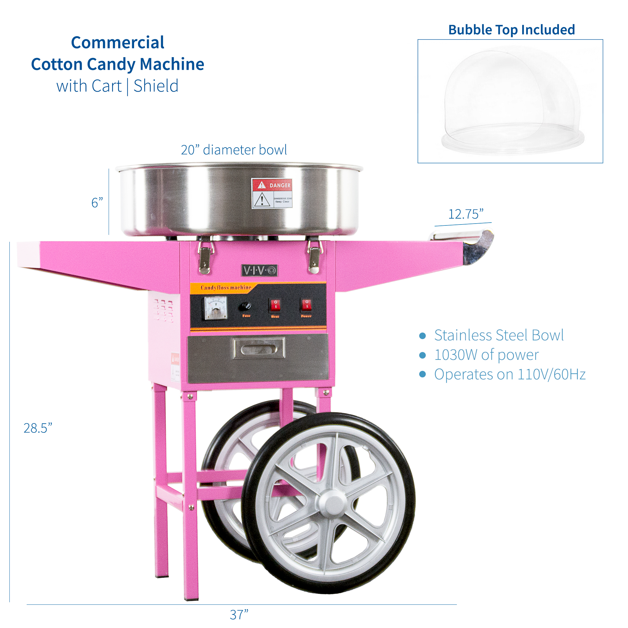 VIVO Pink Electric Commercial Cotton Candy Machine/Floss Maker w