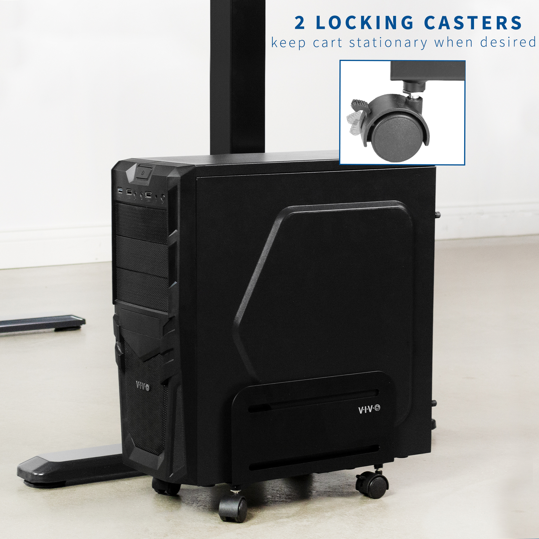 VIVO Black Computer Desktop ATX Case CPU Rolling Stand Adjustable Cart
