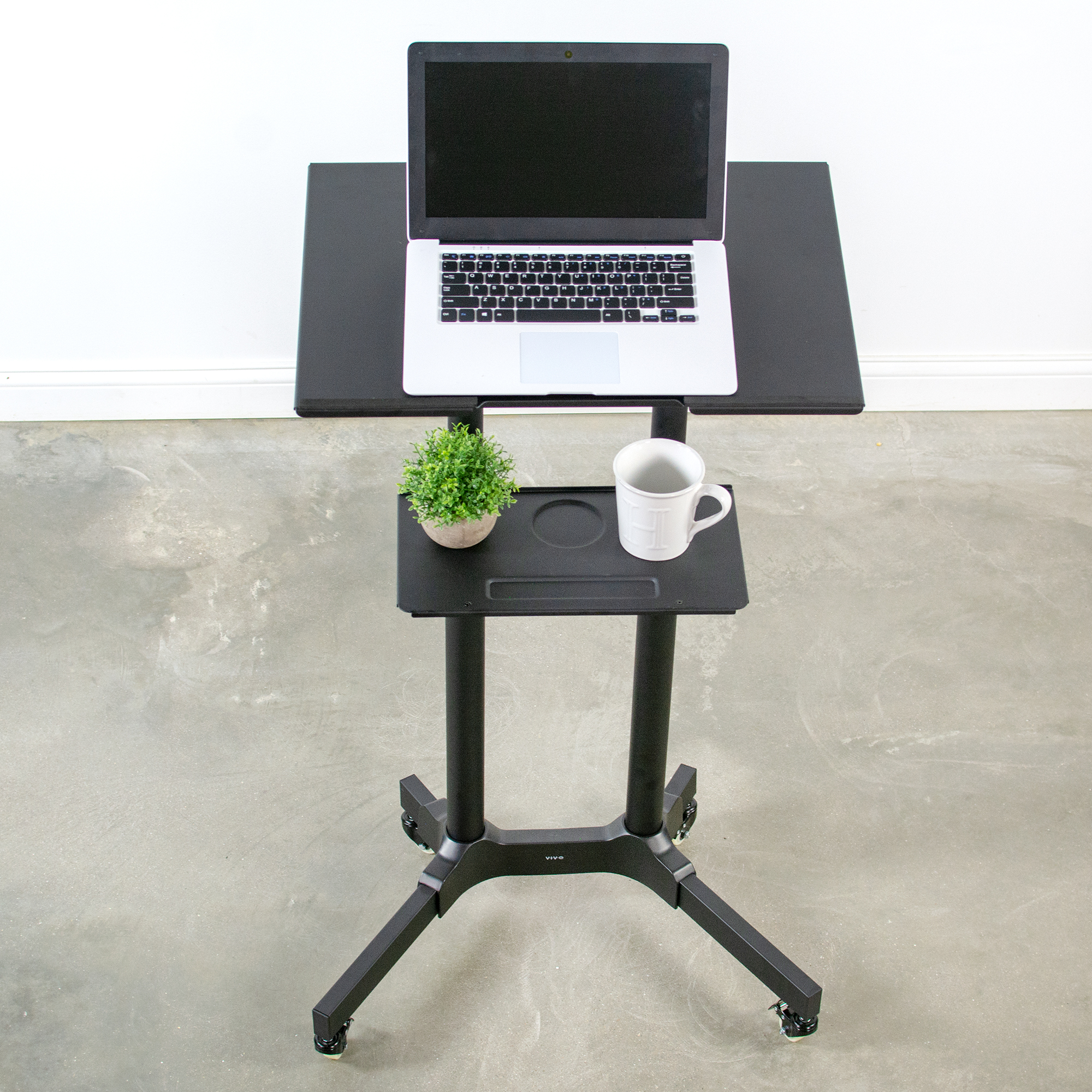Black Mobile 24" Height Adjustable Rolling Podium, Lectern, Laptop