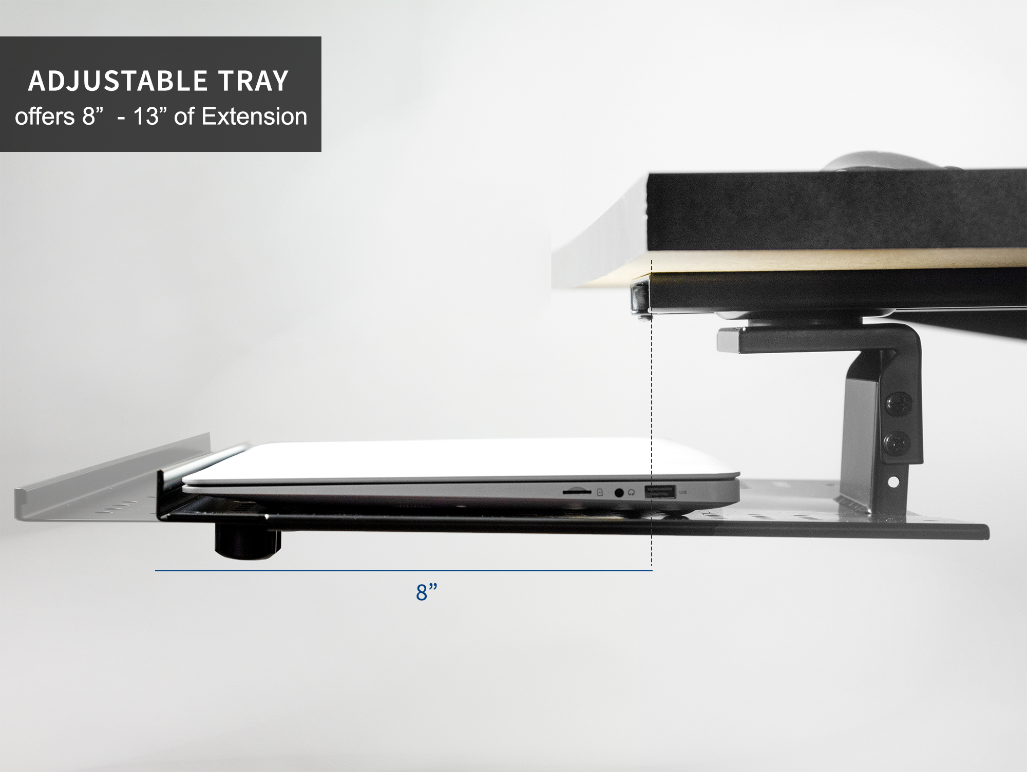 VIVO Black Sliding Tray Track Mounted Under Desk Adjustable Laptop
