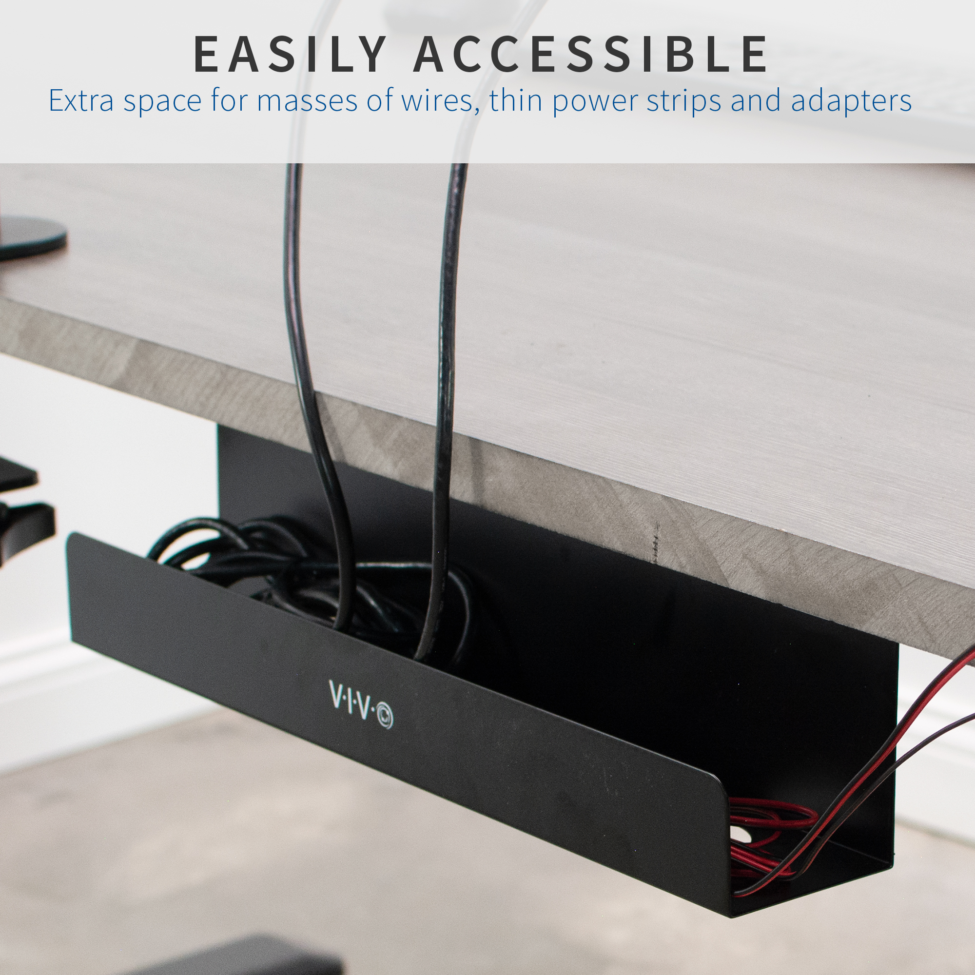 VIVO Black Under Desk 17" Cable Management Tray, Wire Organizer, Cord Holder eBay