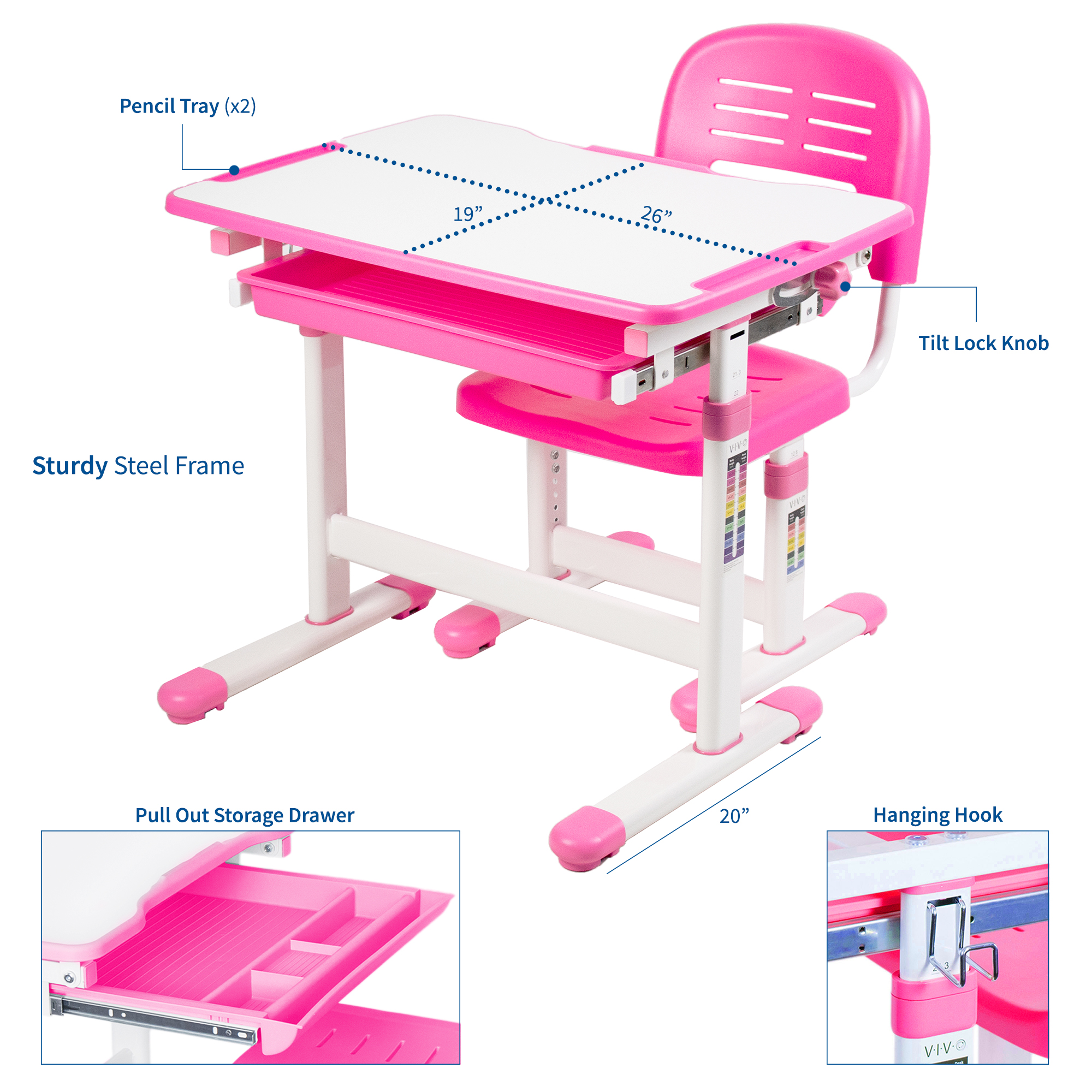 VIVO Height Adjustable Childrens Desk & Chair Kids Interactive Work