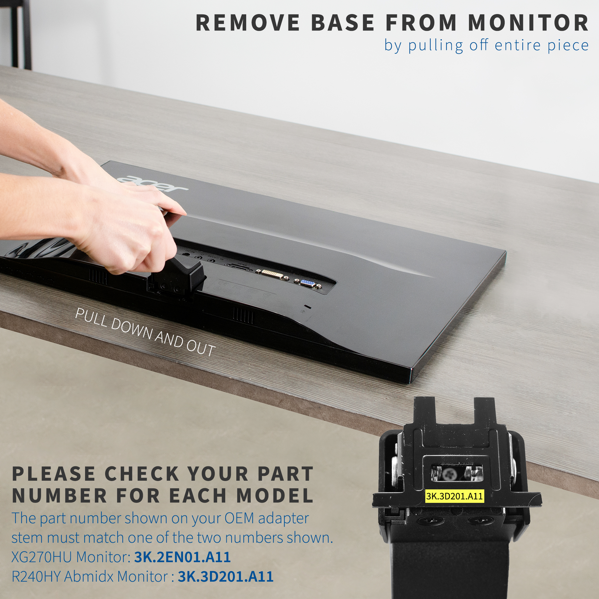 VESA Mount Adapter for Acer Monitors Fits XG270HU and R240HY Abmidx