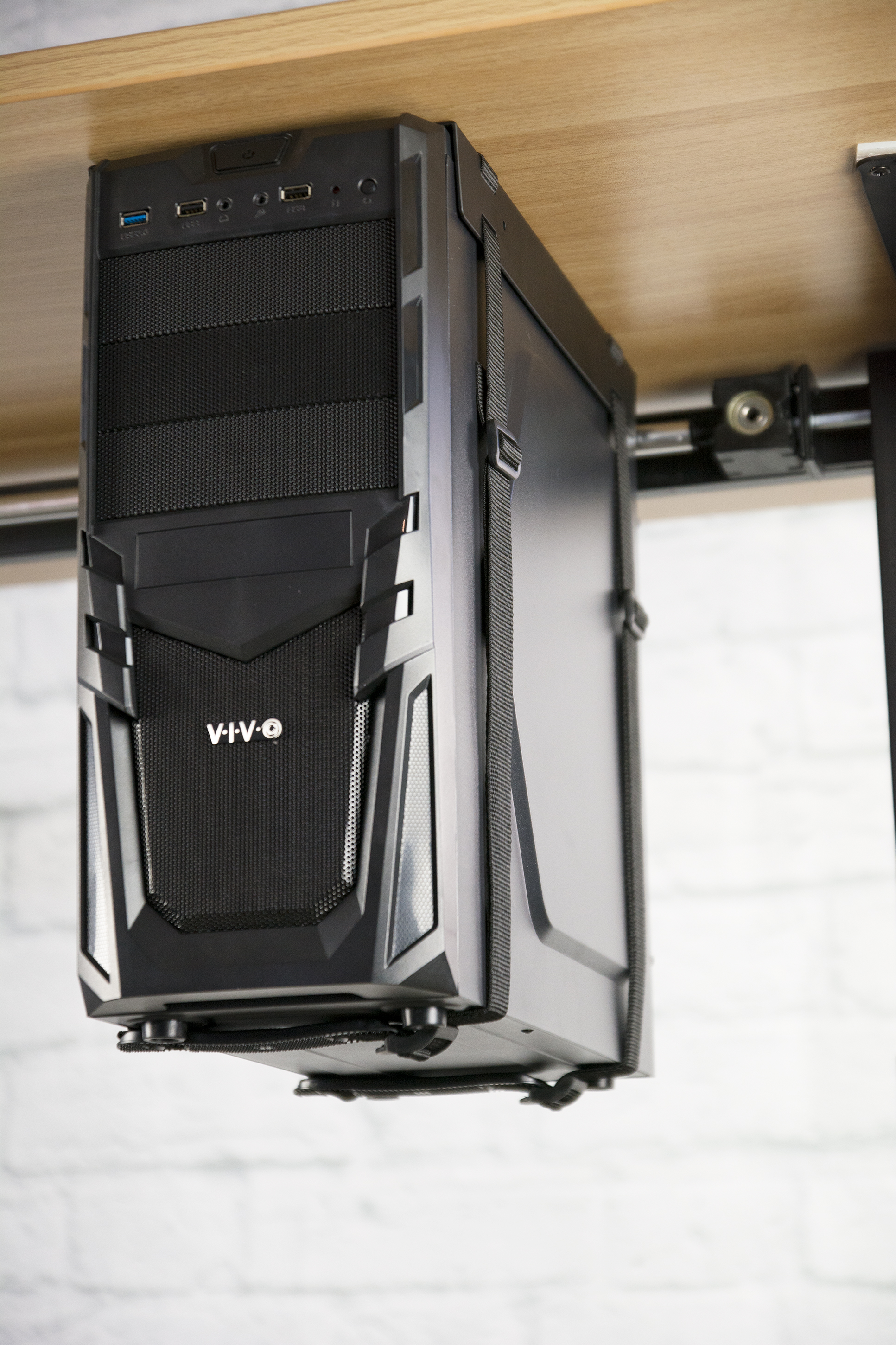 VIVO Black UnderDesk and Wall PC Adjustable Strap Mount Computer