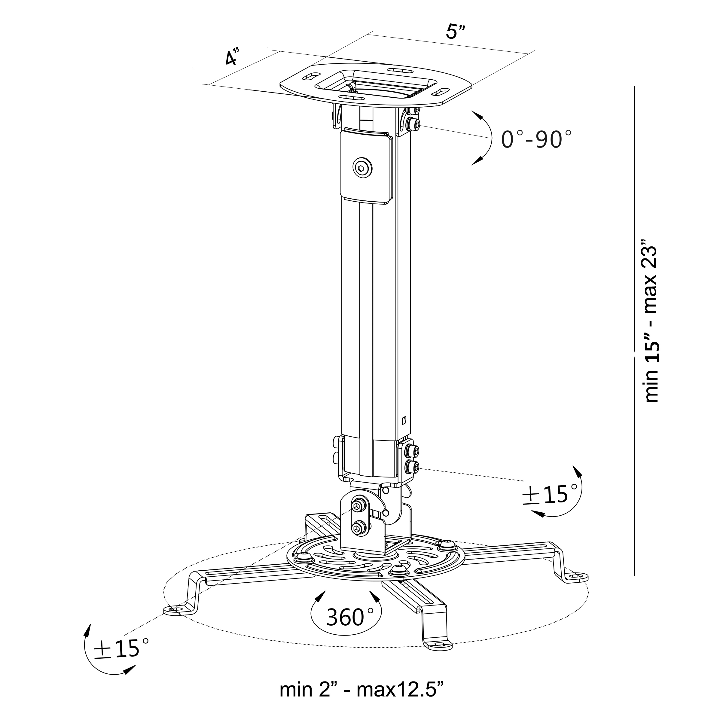 VIVO Universal Extended Ceiling Projector Mount Height Adjustable
