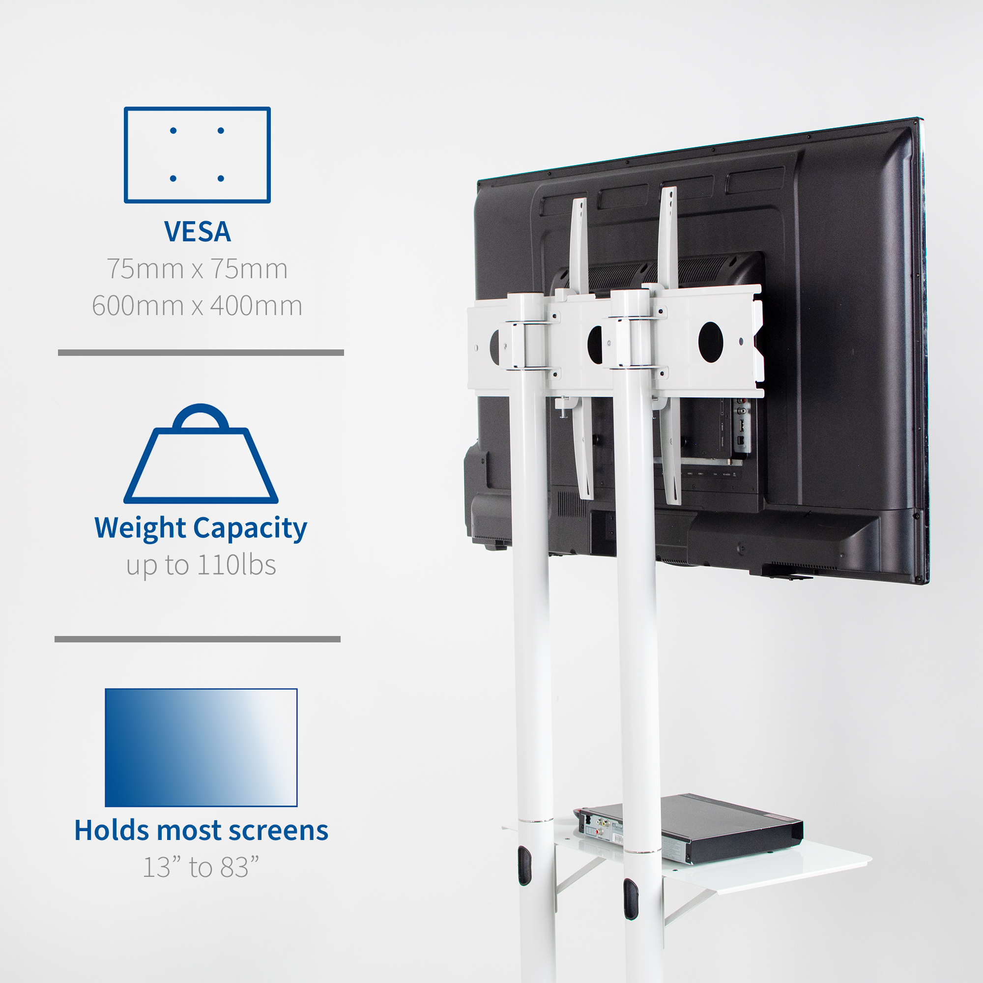 VIVO White Mobile TV Cart for 32" to 65" LCD LED Plasma Flat Panel
