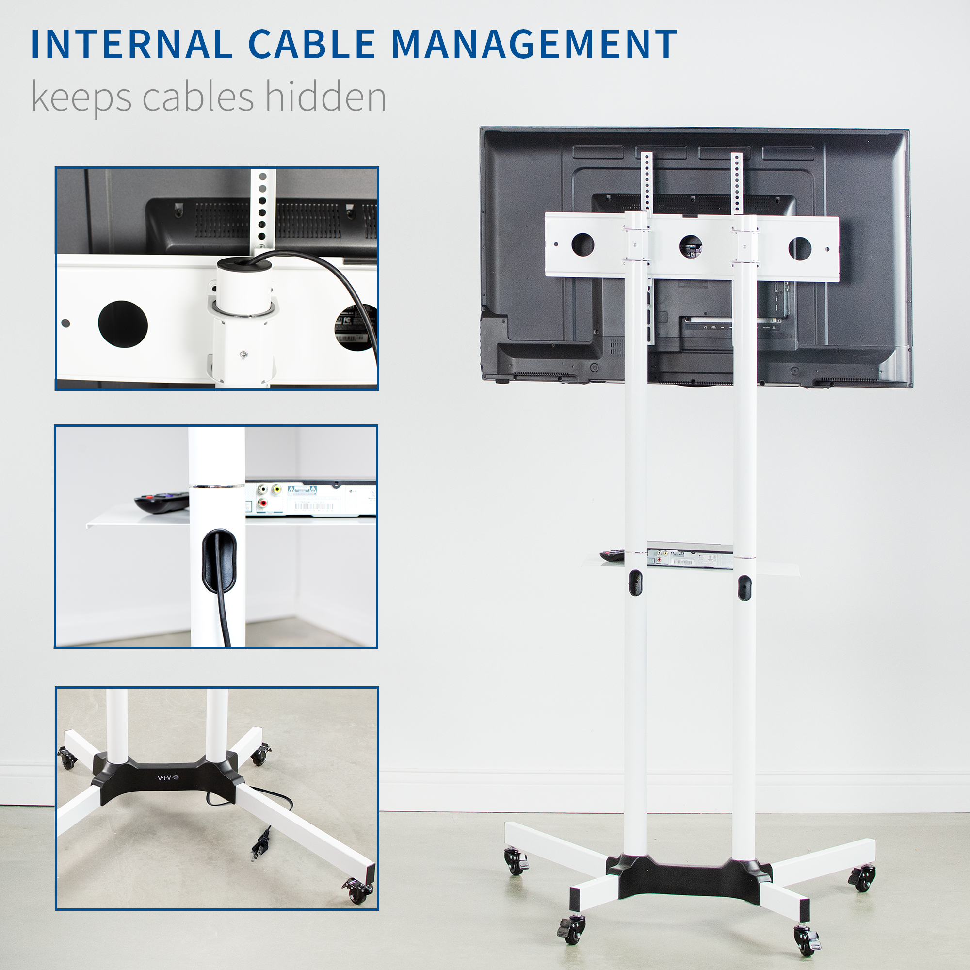VIVO White Mobile TV Cart for 32" to 65" LCD LED Plasma Flat Panel