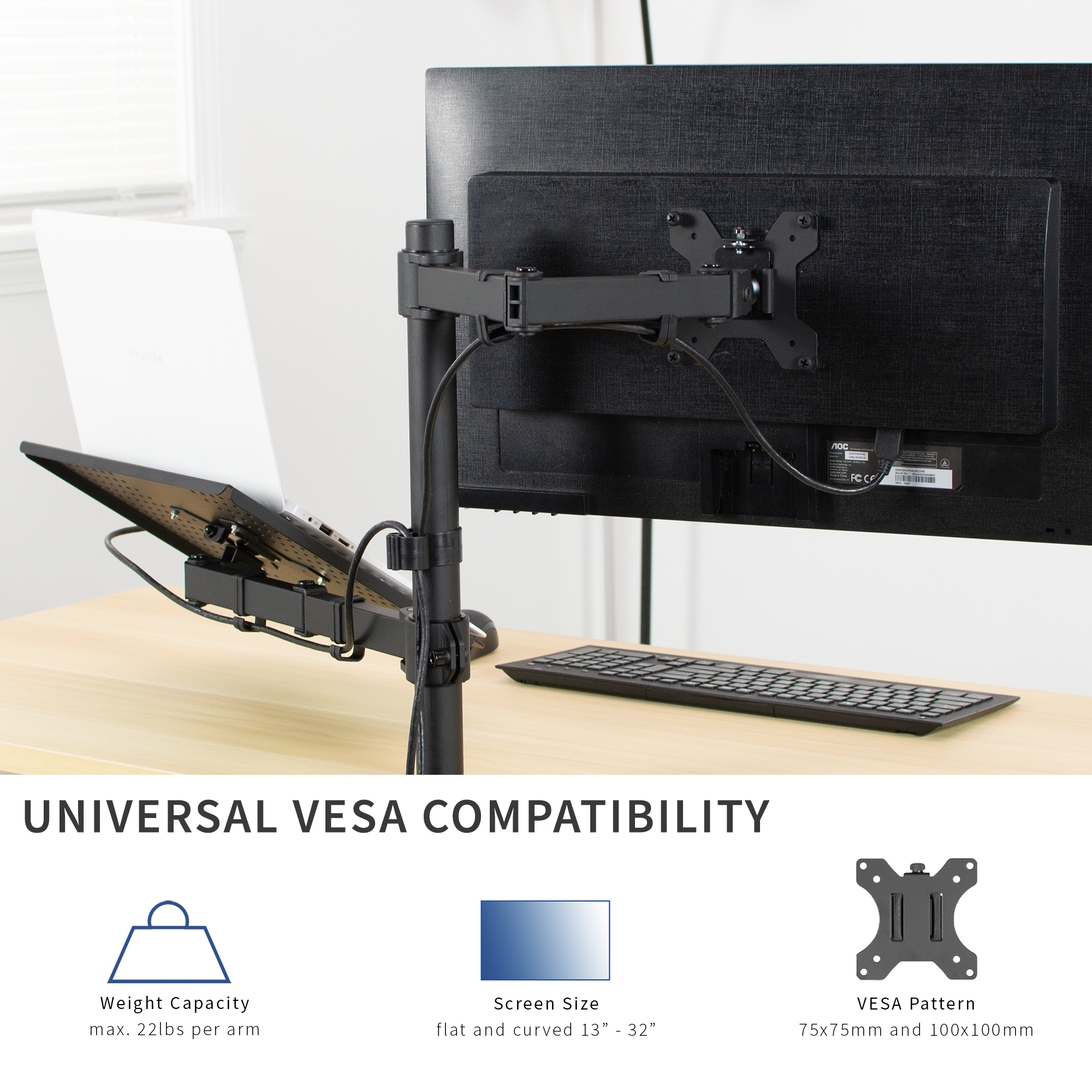 VIVO Laptop & Monitor Desk Mount Stand Black Adjustable fits 1 Screen