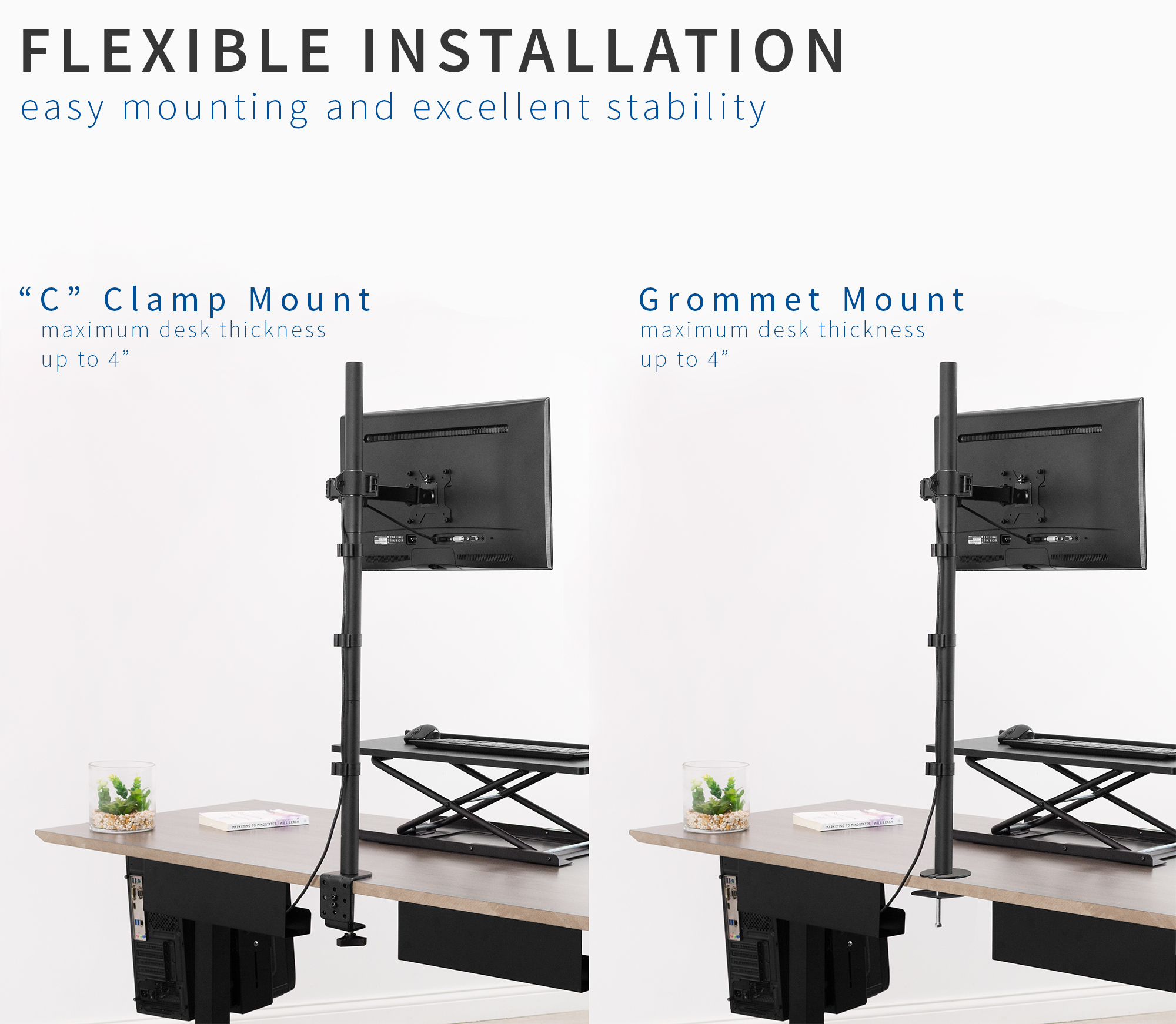 VIVO Single Monitor Mount Extra Tall Adjustable Stand Fits One Screen