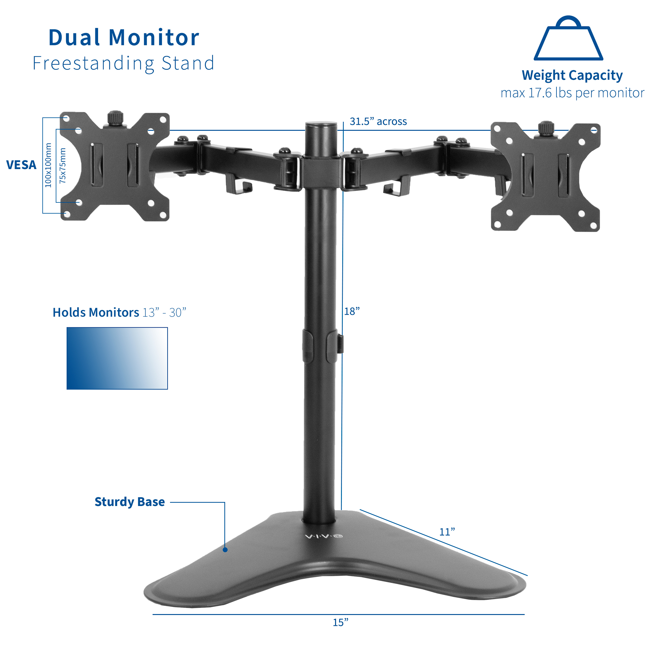 Details About Vivo Dual Monitor Mount Free Standing Double Arm Joint For Screens Upto 30